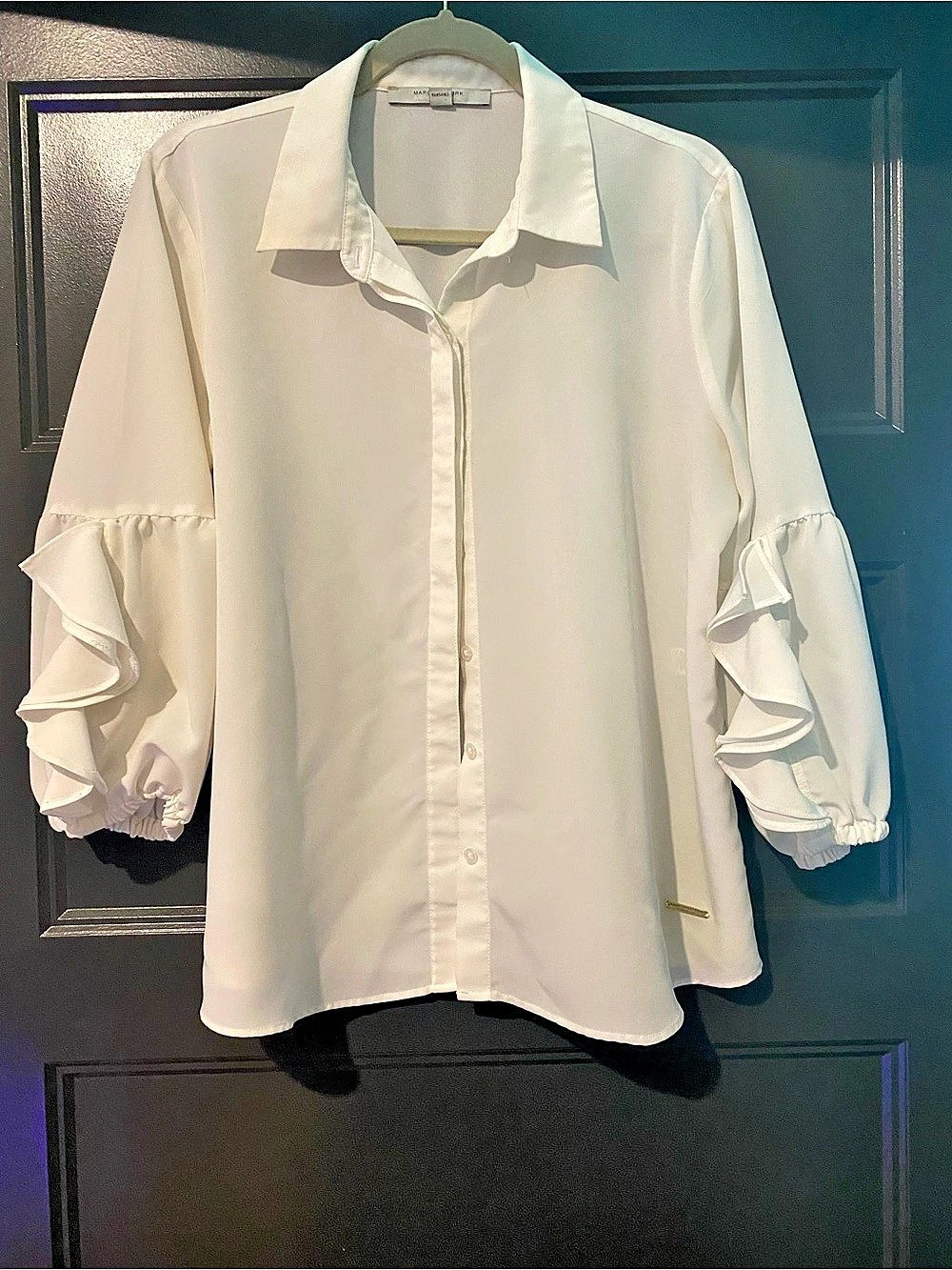 Marc New York Ruffle Sleeve Button Front Blouse in Off White